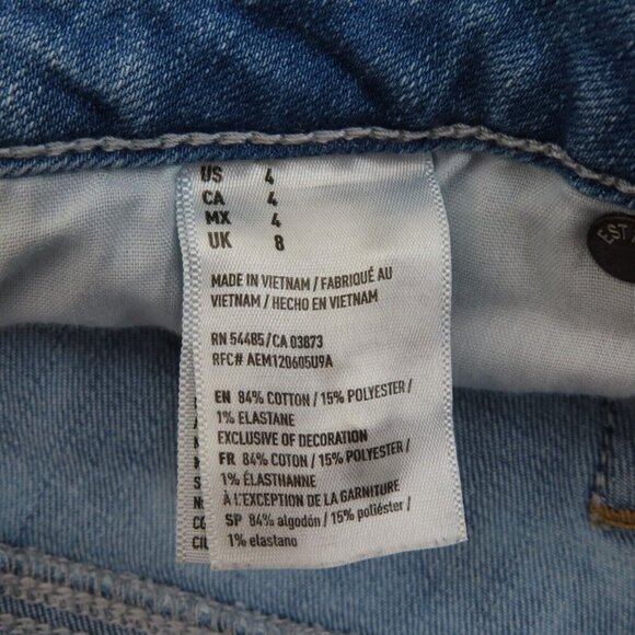 American Eagle Womens 4 Super Stretch Hi Rise Shortie Embroidered Roses Denim - Picture 7 of 9